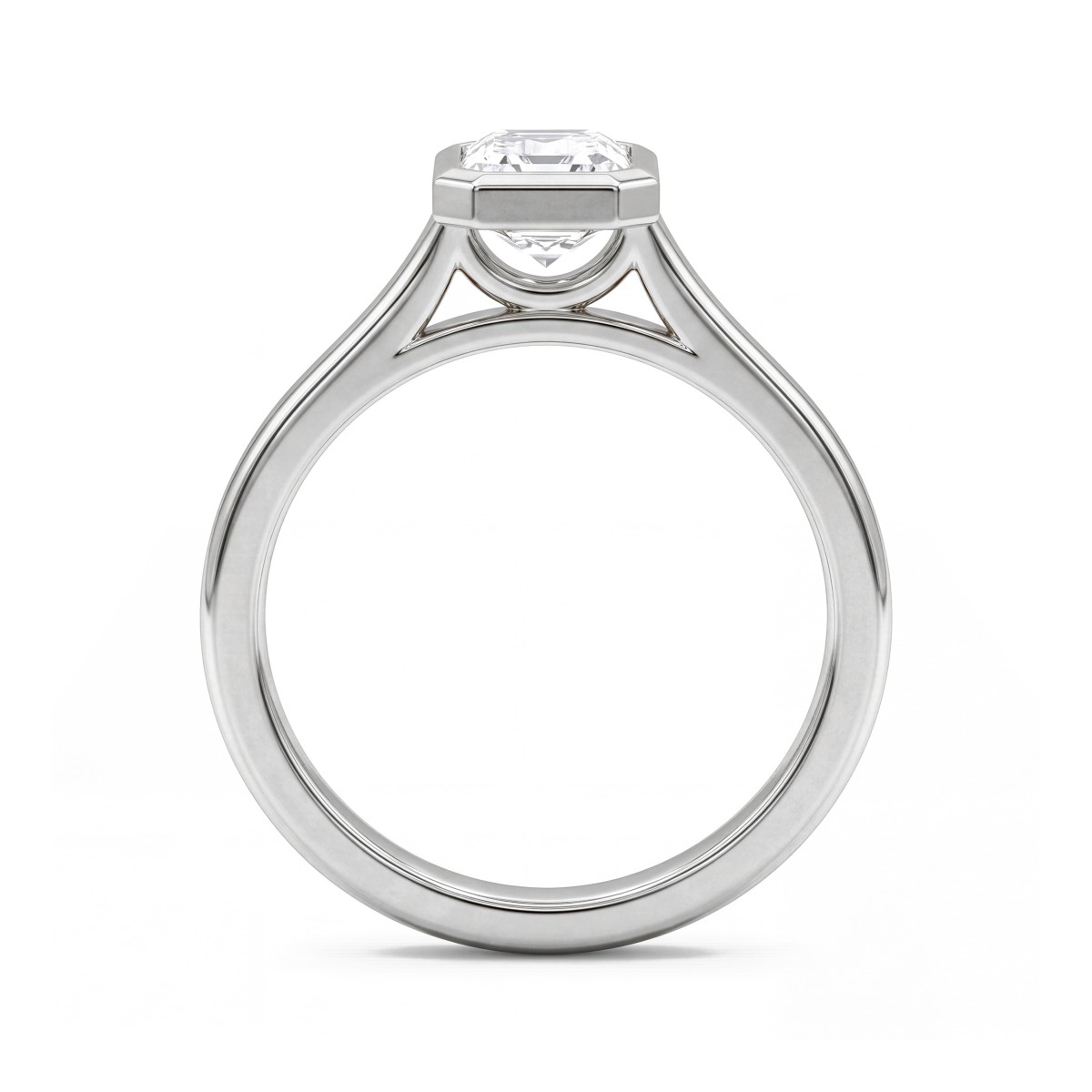 Esme - Inel solitaire cu moissanit cu tăietură emerald și montură bezel