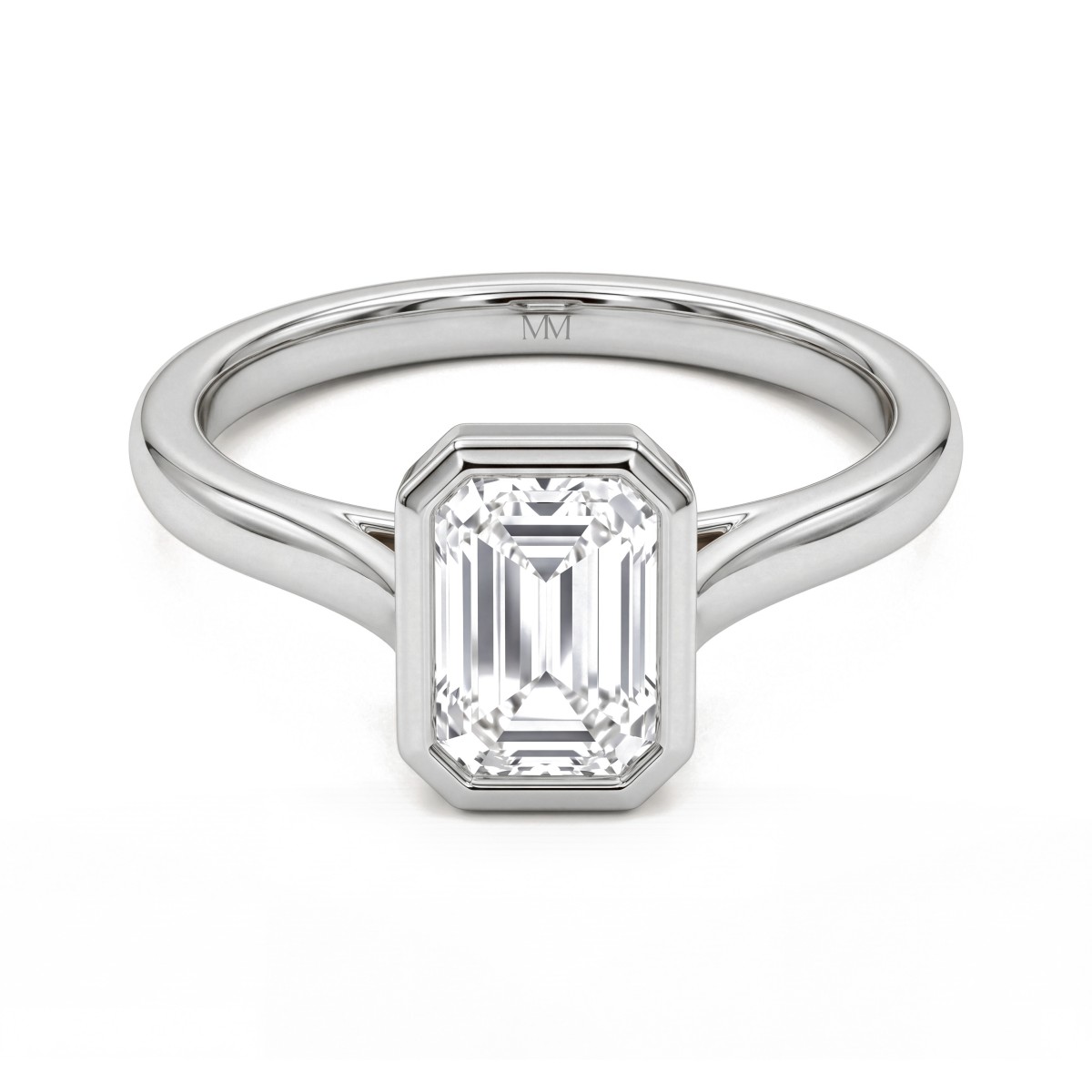 Esme - Inel solitaire cu moissanit cu tăietură emerald și montură bezel