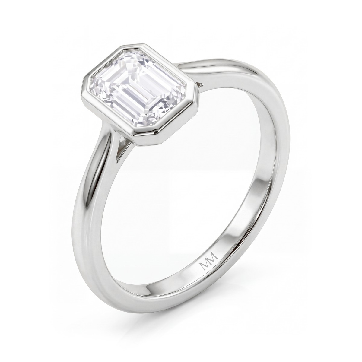 Esme - Inel solitaire cu moissanit cu tăietură emerald și montură bezel