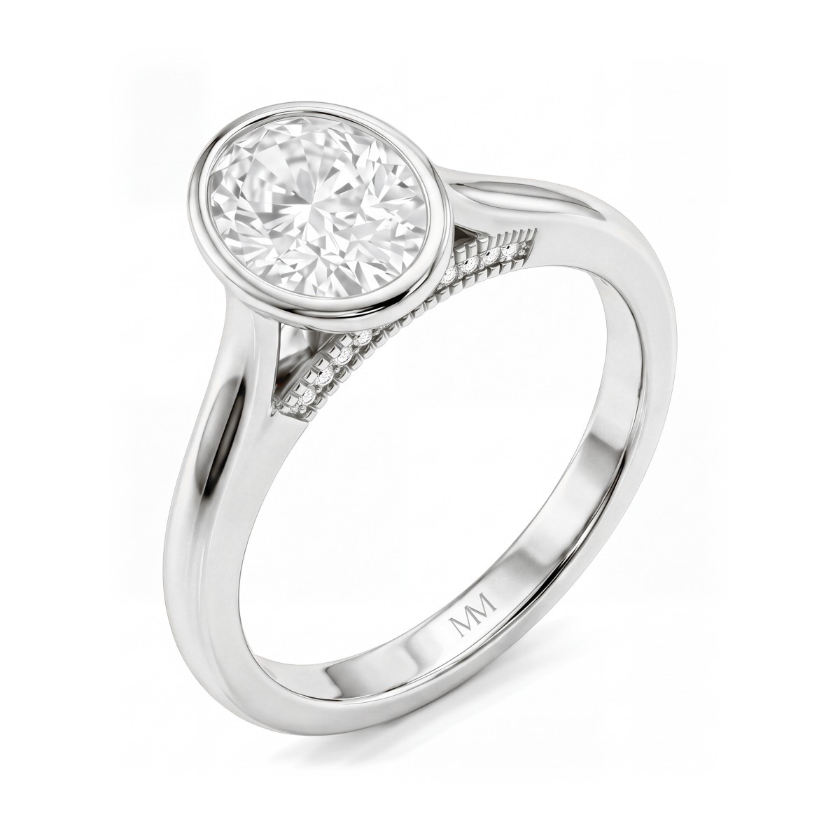 Camille - Inel cu moissanit oval în montură bezel și galerie ajurată