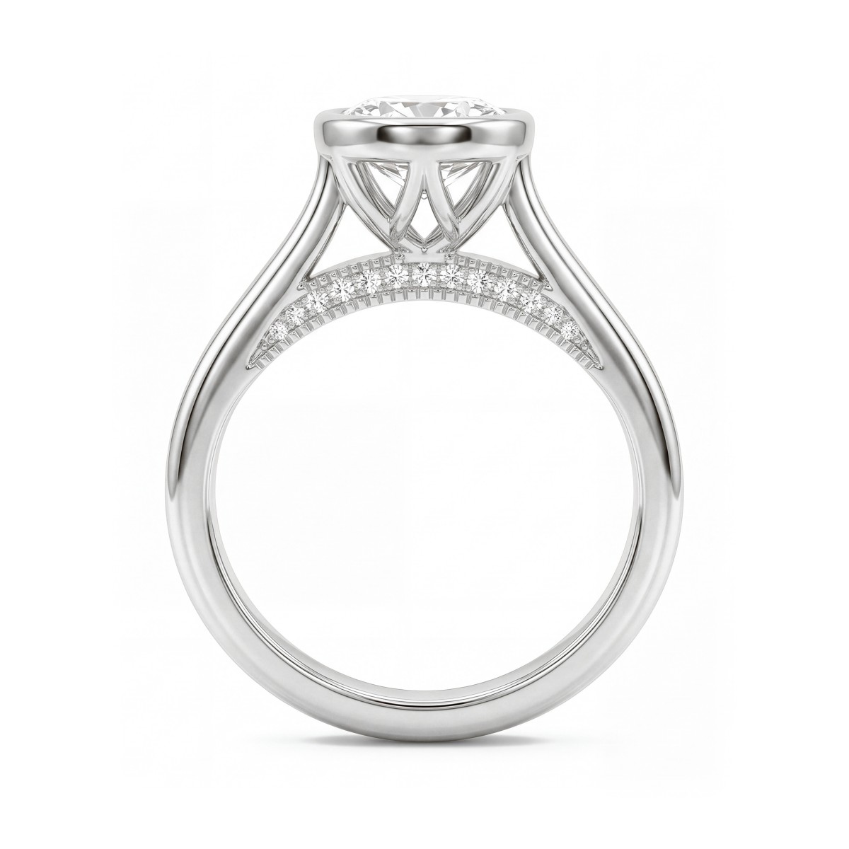 Camille - Inel cu moissanit oval în montură bezel și galerie ajurată