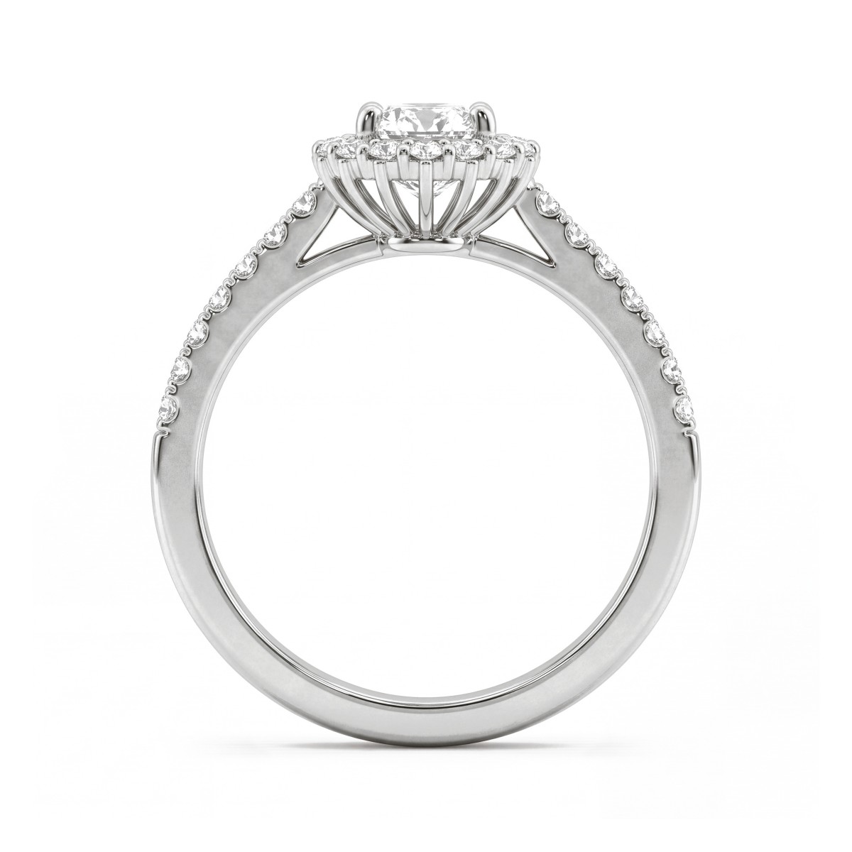Soleil - Inel halo cu moissanit oval și bandă pavé