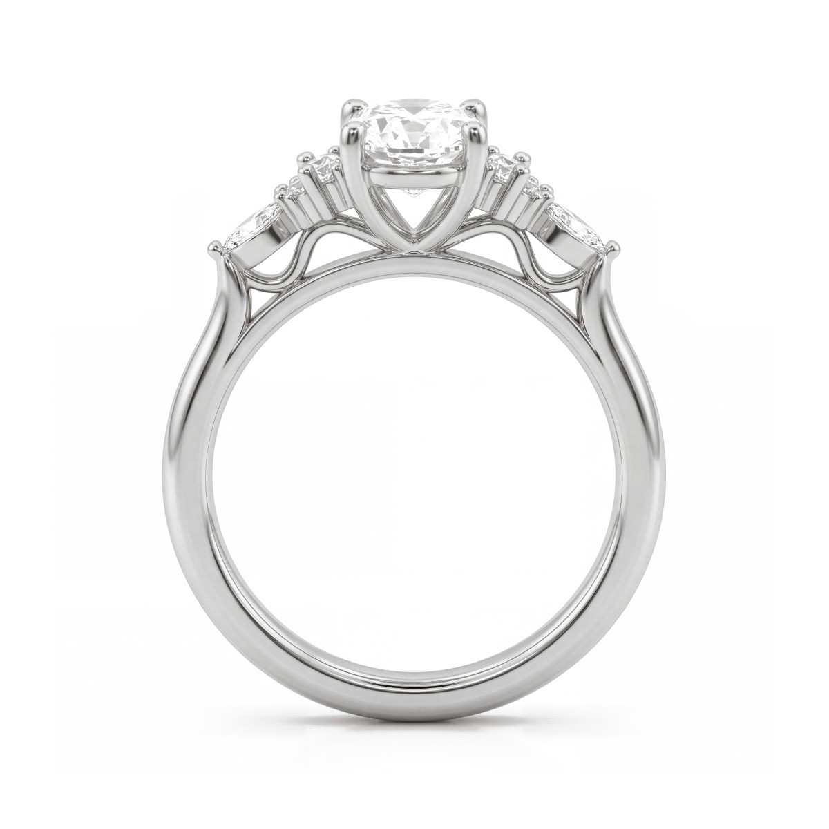 Ondine - Inel cu moissanit oval și grupuri de pietre cu tăietură marquise pe umeri