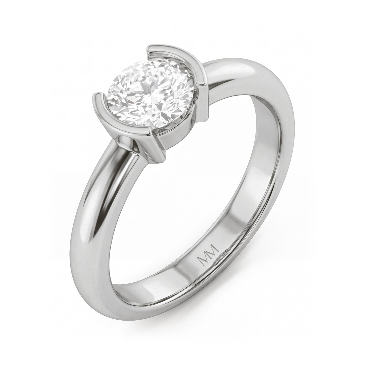 Demi - Inel solitaire semi-bezel cu moissanit rotund