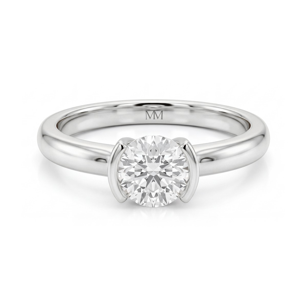 Demi - Inel solitaire semi-bezel cu moissanit rotund
