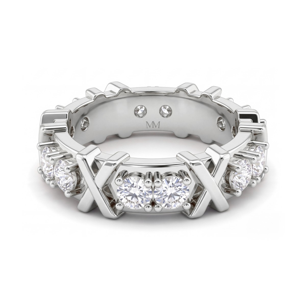 Duetta - Inel eternity cu moissanite rotunde și motive în formă de X