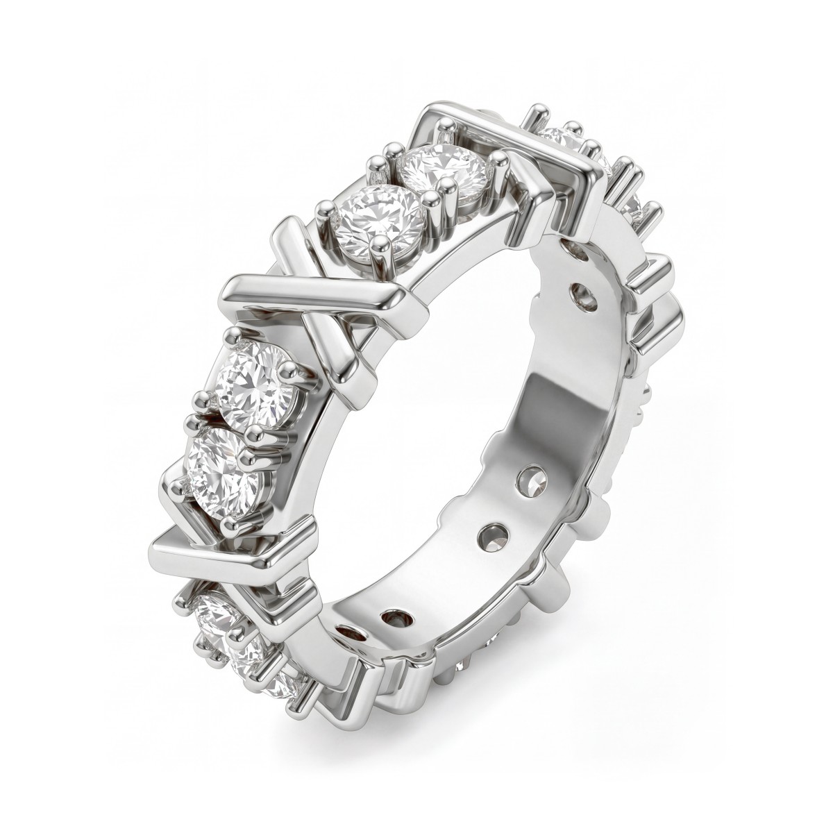 Duetta - Inel eternity cu moissanite rotunde și motive în formă de X