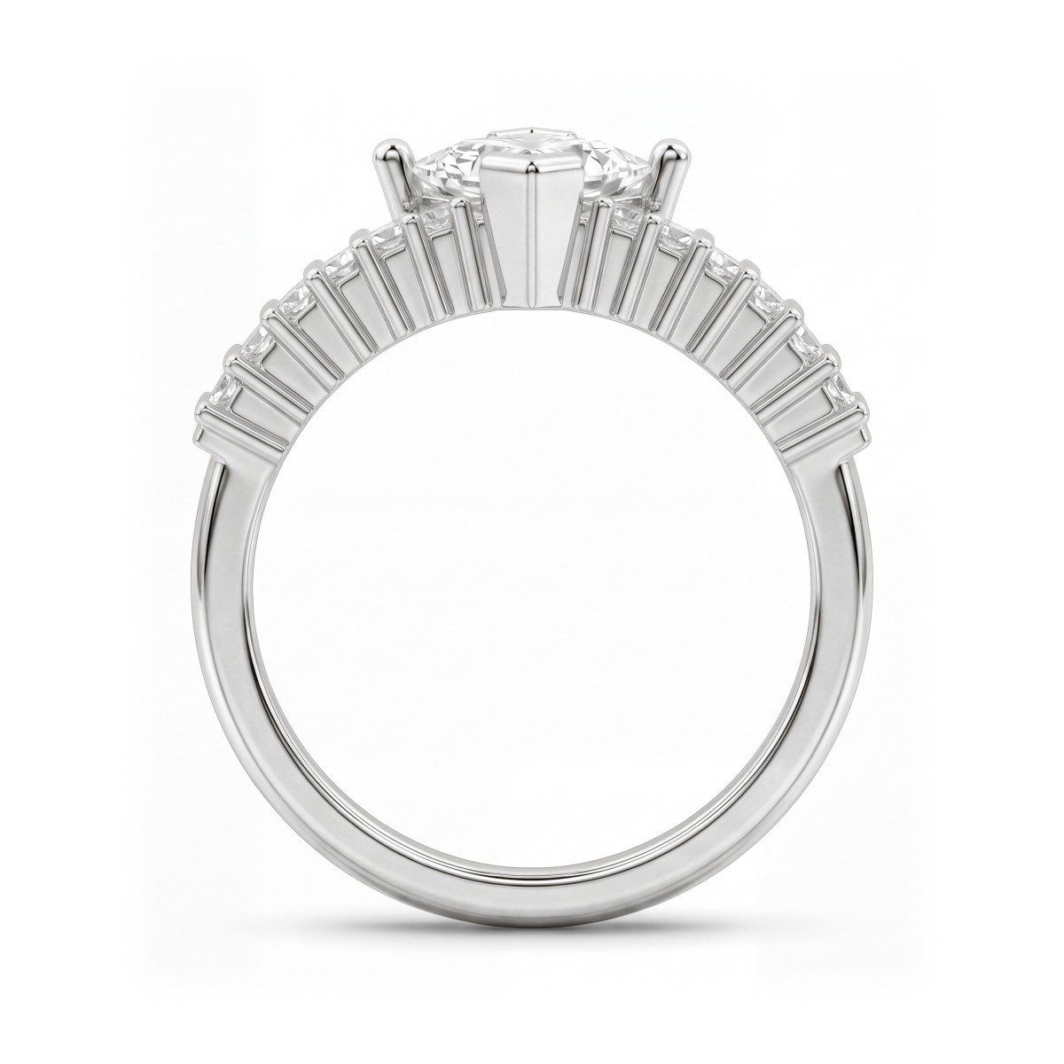 Princelle - Inel art deco cu moissanit cu tăietură princess și umeri cu baghete în trepte