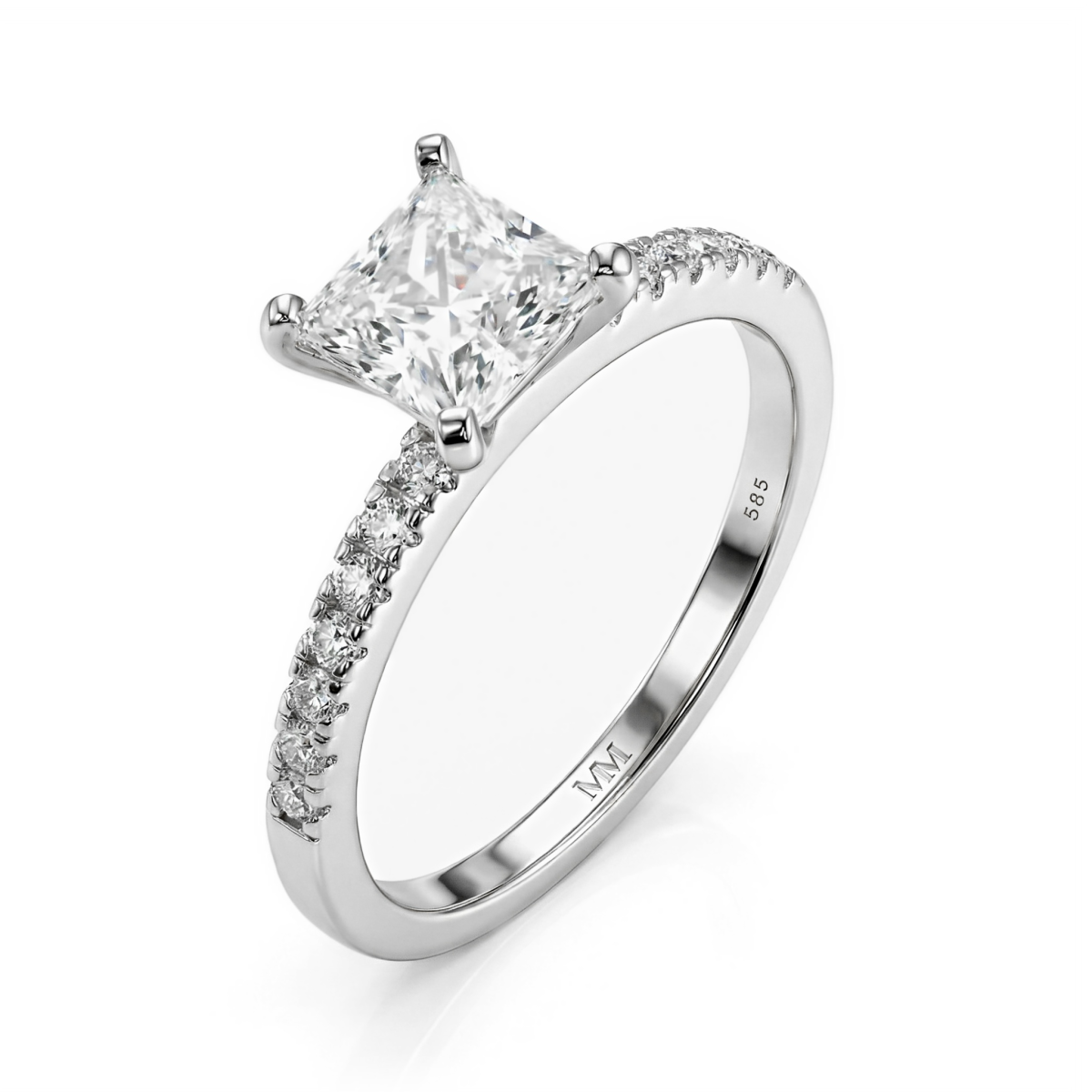Celestia - Inel cu moissanit princess și pietre laterale pavé