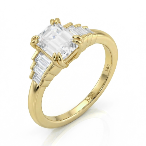 Rectanglo - Inel cu moissanit cu tăietură emerald și pietre secundare cu tăietură baghetă