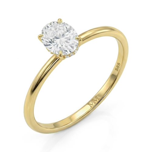 Mystique - Inel solitaire cu moissanit cu tăietură ovală și halo ascuns | wedfit