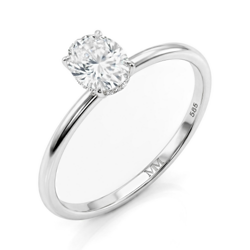 Mystique - Inel solitaire cu moissanit cu tăietură ovală și halo ascuns | wedfit