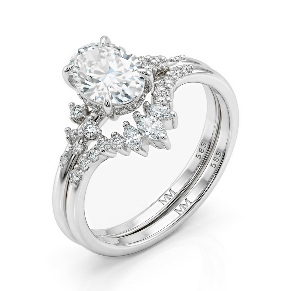 Ethereal Elegance Set - Set inel și verighetă Ovaline & Serenella cu moissanit cu accente marquise