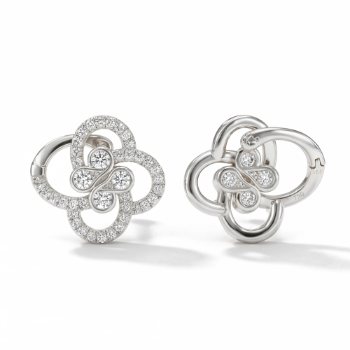 Vortexia - Cercei în formă de trifoi cu motiv floral și moissanite, cu strălucire dată de montura pavé