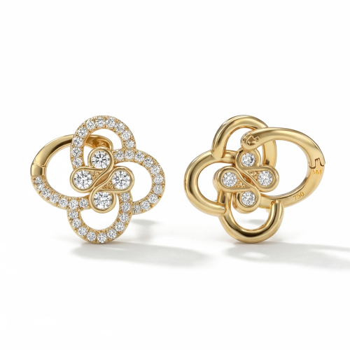 Vortexia - Cercei în formă de trifoi cu motiv floral și moissanite, cu strălucire dată de montura pavé