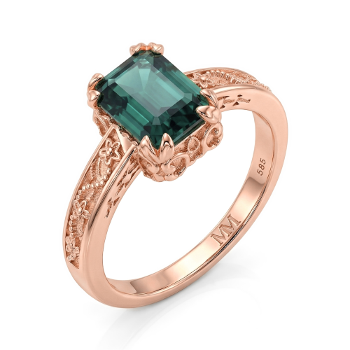 Verdisia - Inel de logodnă vintage floral cu moissanit verde cu tăietură emerald