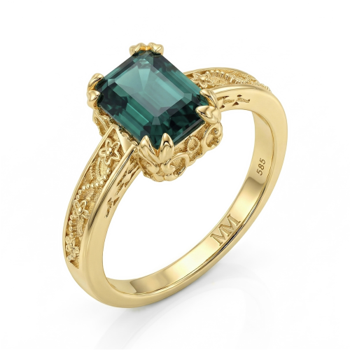 Verdisia - Inel de logodnă vintage floral cu moissanit verde cu tăietură emerald