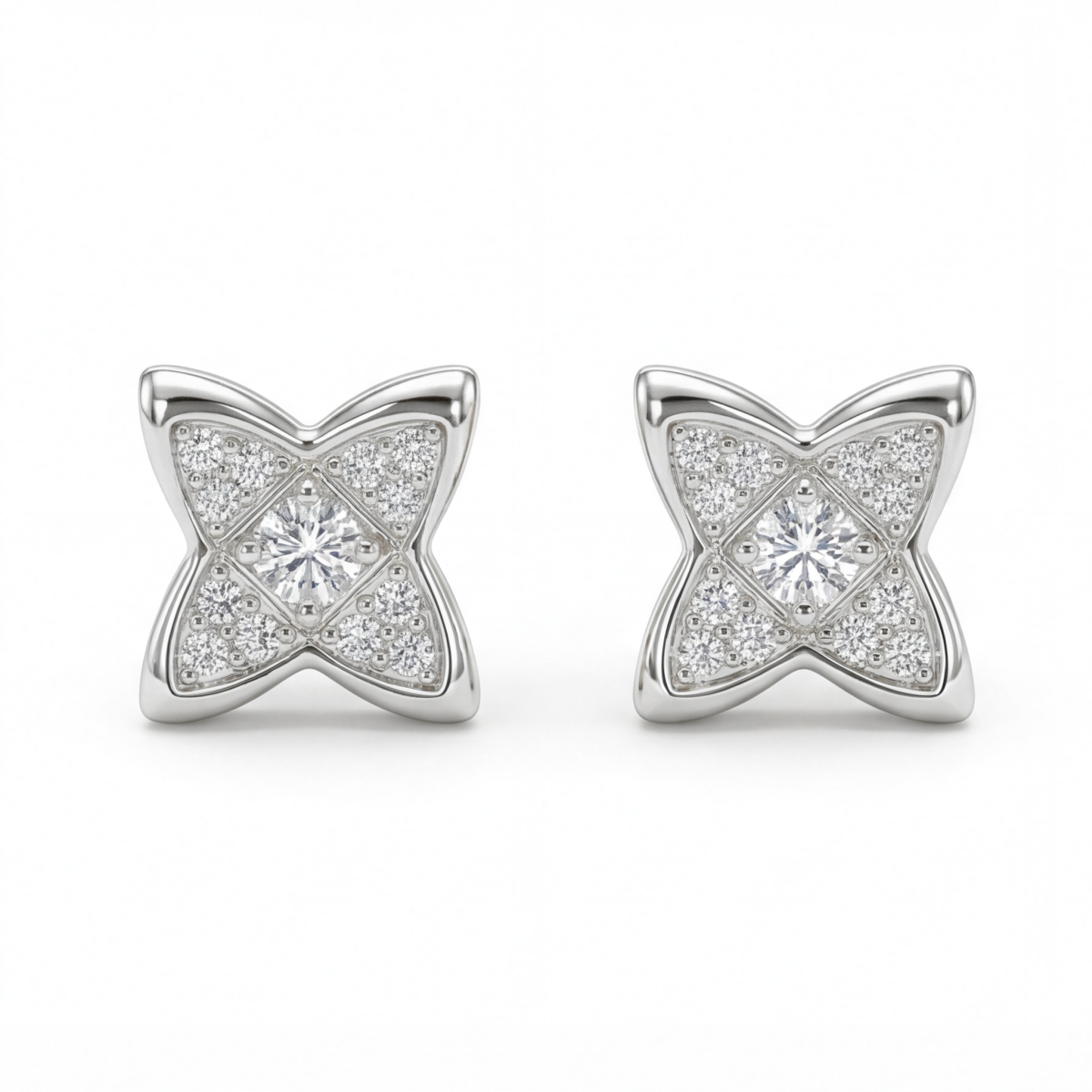 Sparkling Flowers - Cercei cu șurub cu moissanit în montură pavé