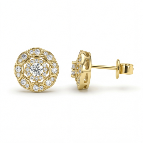 Double Halo - Cercei cu șurub cu moissanit în montură halo