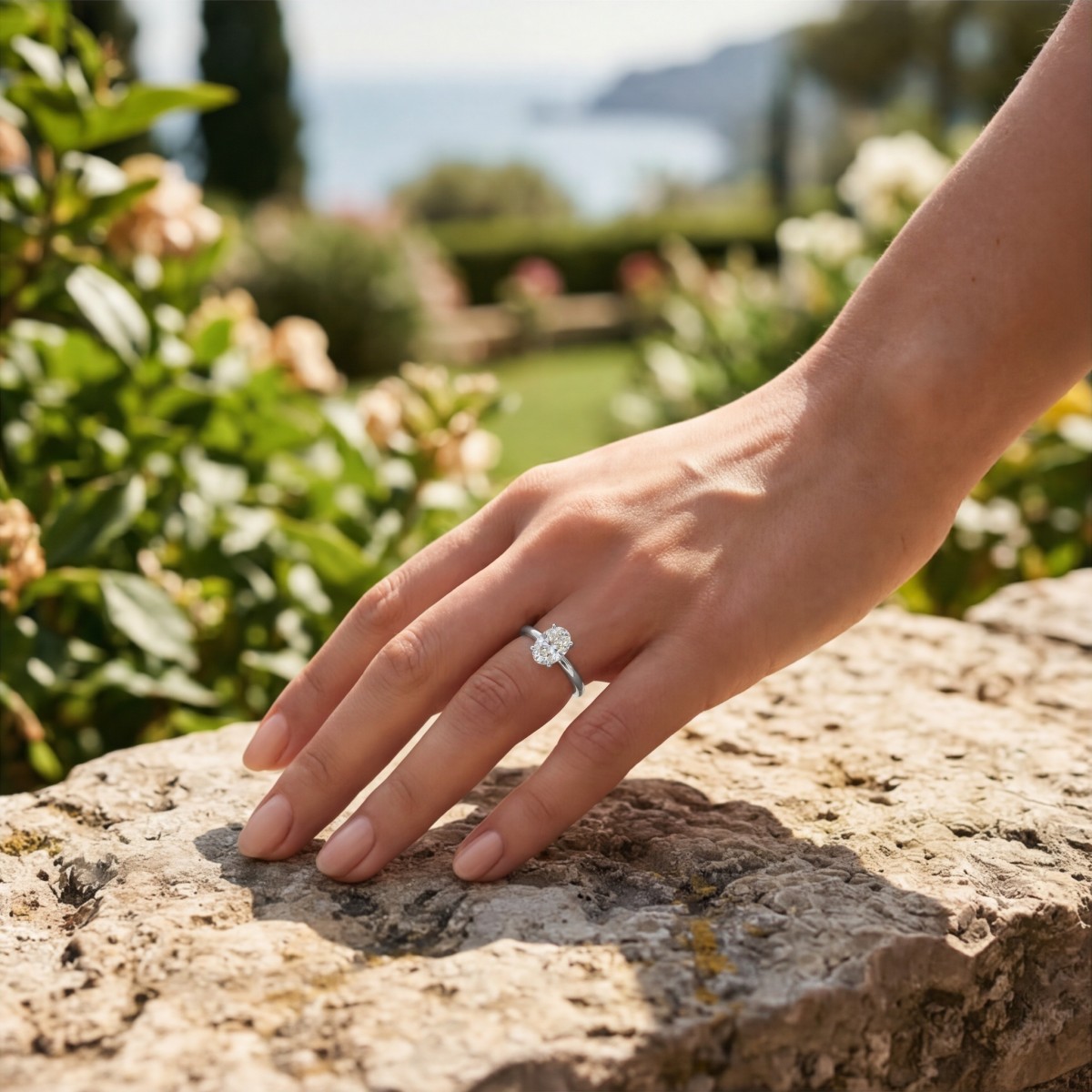 Ovalique - Inel de logodnă solitaire clasic cu moissanit oval
