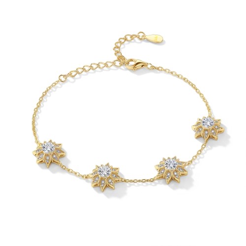 Stellara - Brățară florală cu moissanit și lanț reglabil