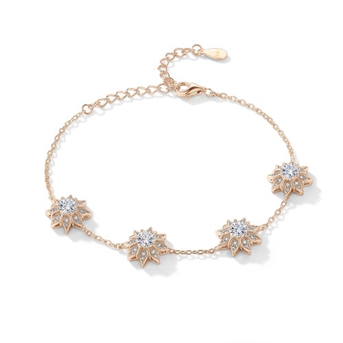 Stellara - Brățară florală cu moissanit și lanț reglabil